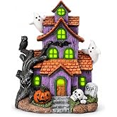YUNLINGAA Halloween Decorations, Lighted Halloween Village Houses with LED Lights Haunted House for Home and Party Table Desk Mantel