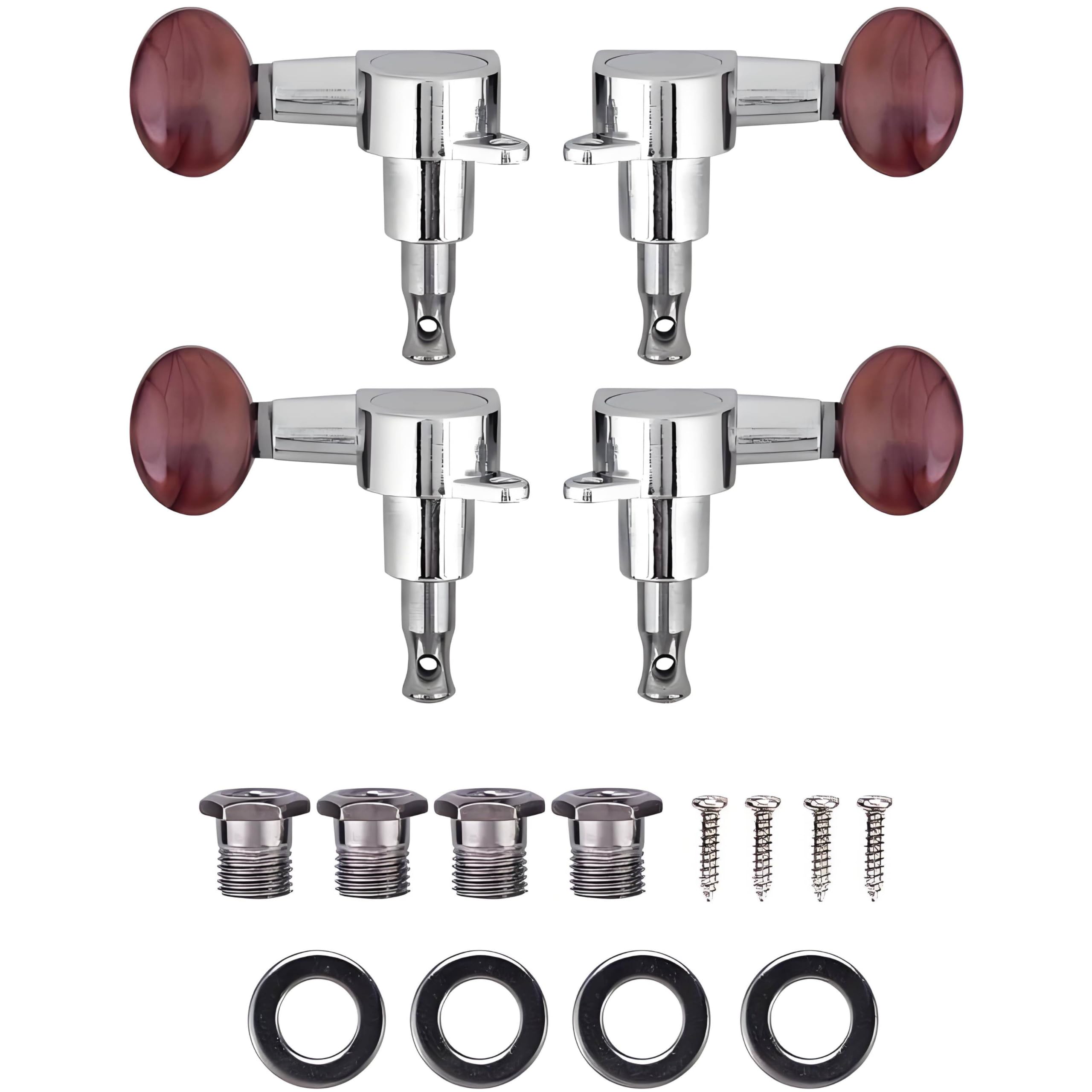 Ukulele String Tuning Pegs, 2L2R Silver Enclosed Locking Tuners Red Round Machine Heads for Ukulele 4 String Guitars