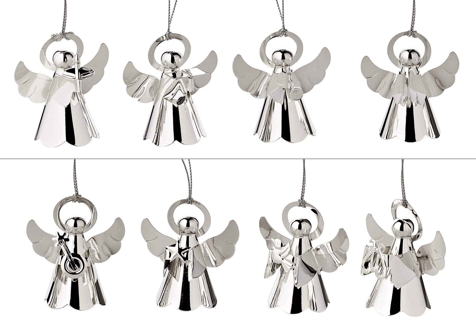 EDZARD tree ornaments 8 angels with instruments, silver plated, height 2,4 in
