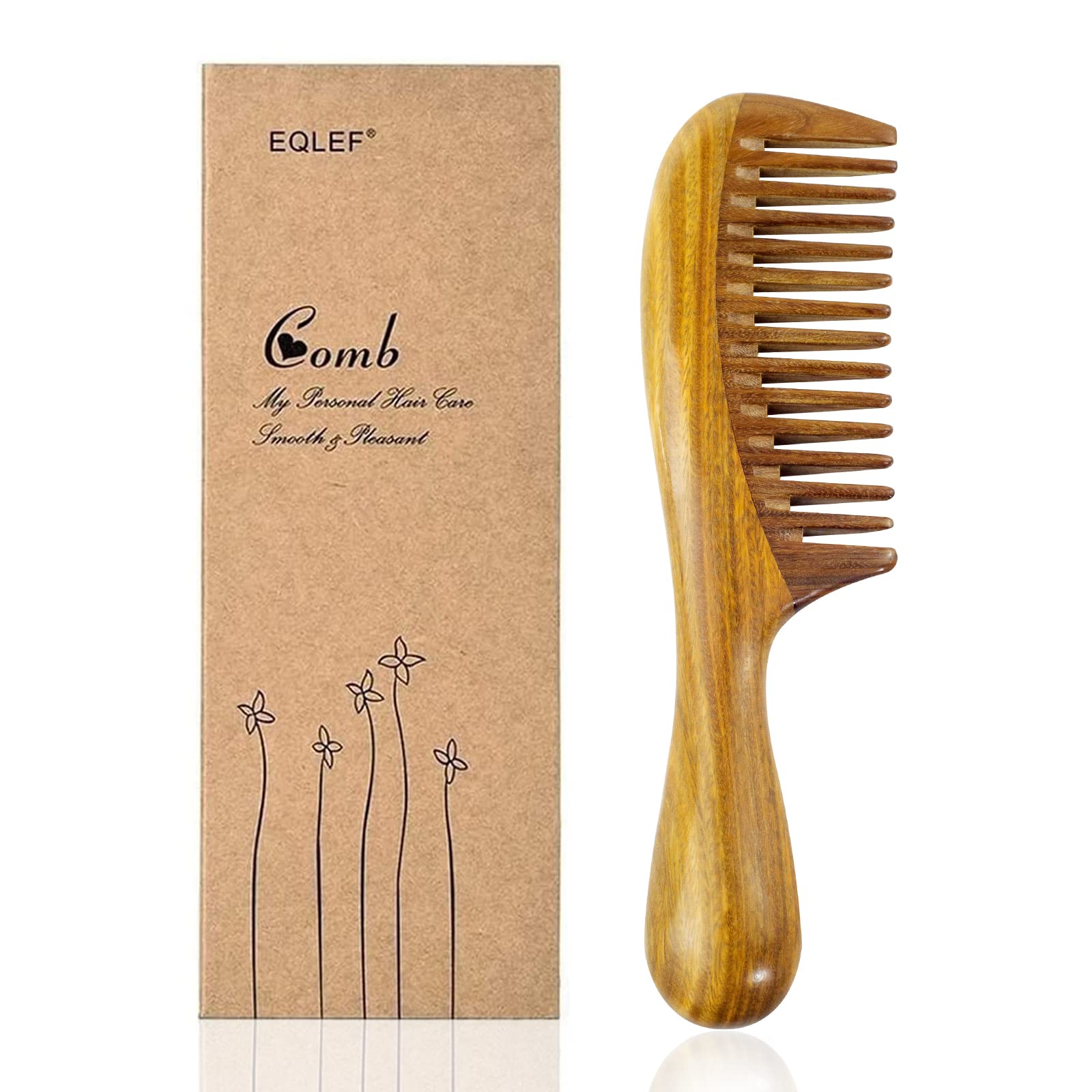 Wide Tooth Wood Comb - Green Sandalwood Handmade Hair Comb for Men and Women