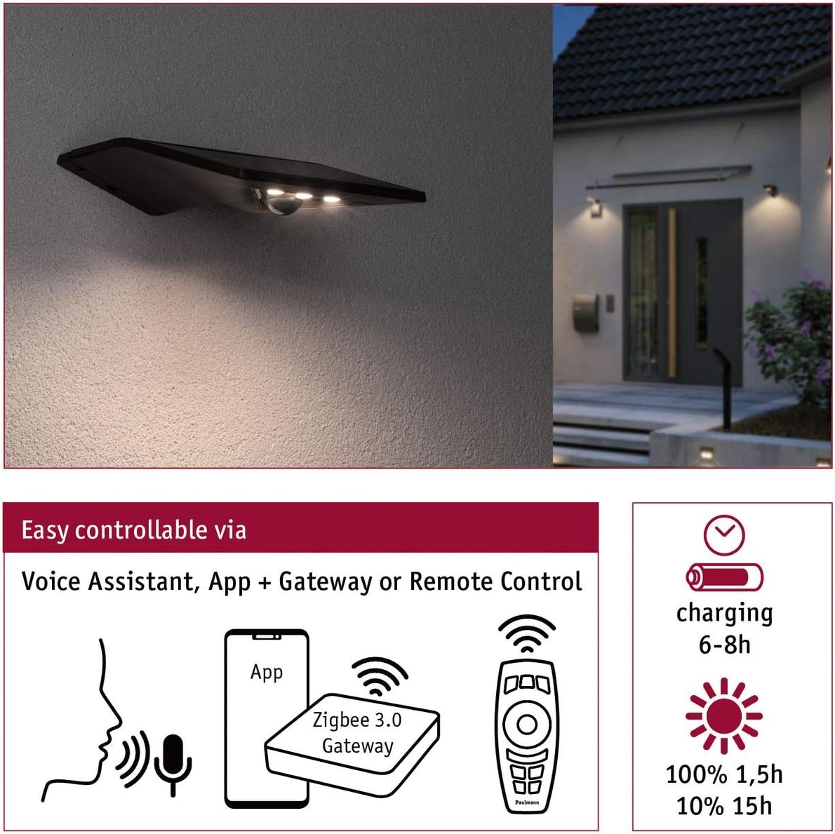 Paulmann 94278 Yoko LED Solar Zigbee Wall luminaire incl. 1x1 watt IP44 Splash-Water Protected Anthracite Garden Lighting Plastic Warm White 3000 K - Image 5