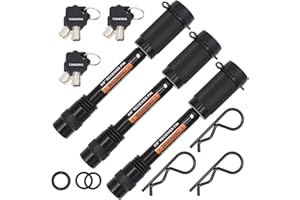 TowWorks 79633 Keyed Alike 5/8" Trailer Hitch Lock Set with Extra Long 3-1/4" Span, Double Safety Tow Hitch Receiver Locking Pin for Class III IV Hitches with 2" and 2.5" Receivers, 3-Pack