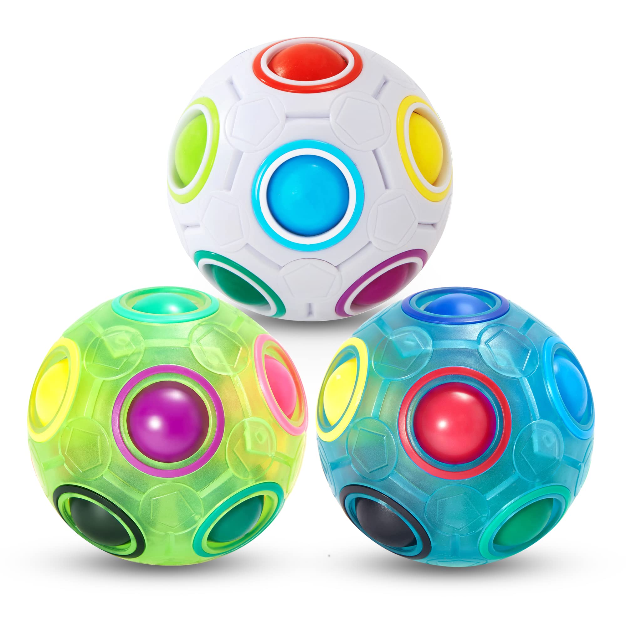 Vdealen Magic Rainbow Puzzle Ball- Fidget Ball 3D Puzzle Stress Reliever Brain Teaser Travel Toy- Birthday Party Easter Christmas Stocking Fillers Gift Toy for Kids Teens Adults- 3 Pack