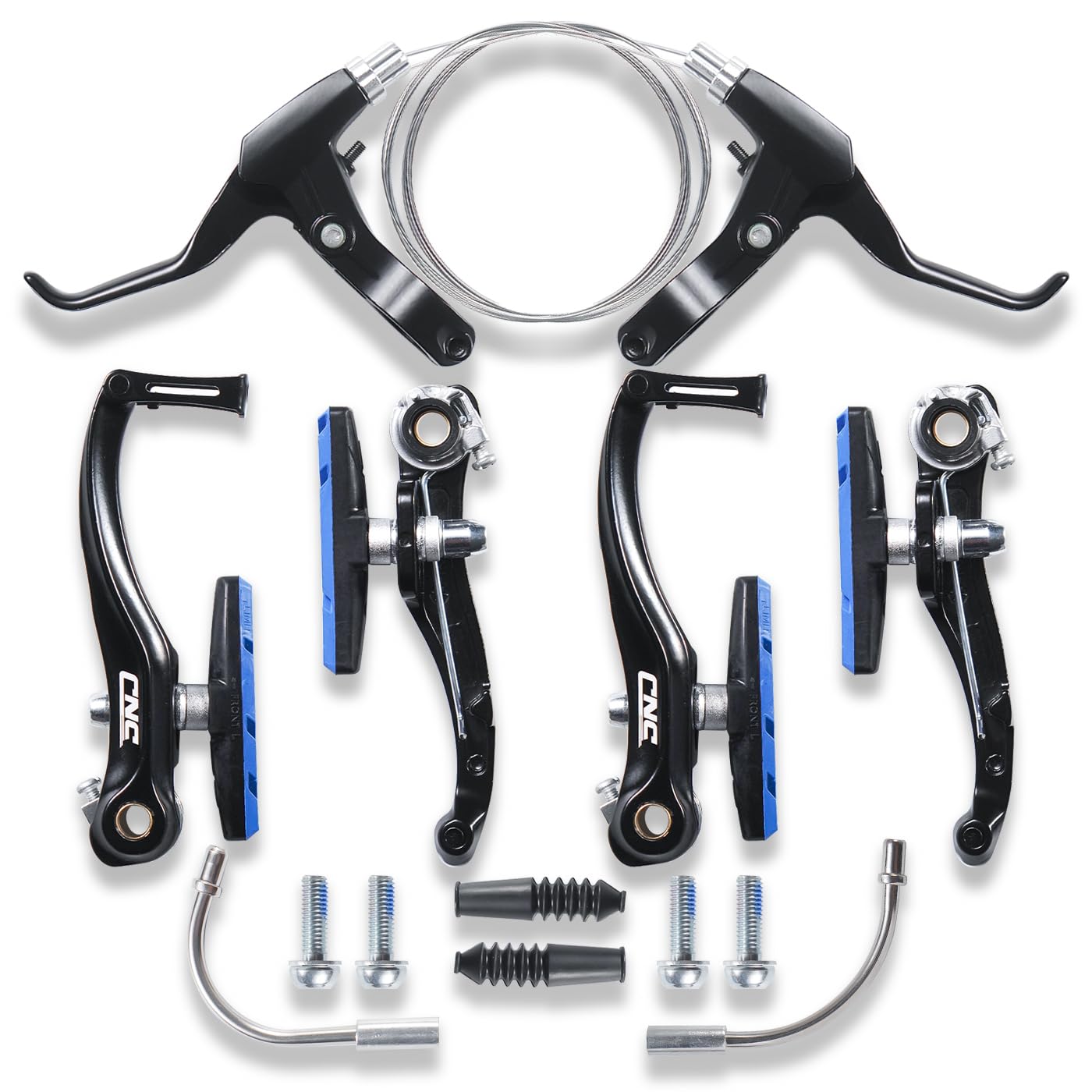CNCLOL Bike V Brake Set, Bicycle V Brake Set Front& Rear, V Brake Caliper Set For Road/Mountain/MTB/BMX/Kids Bike.Black/Blue