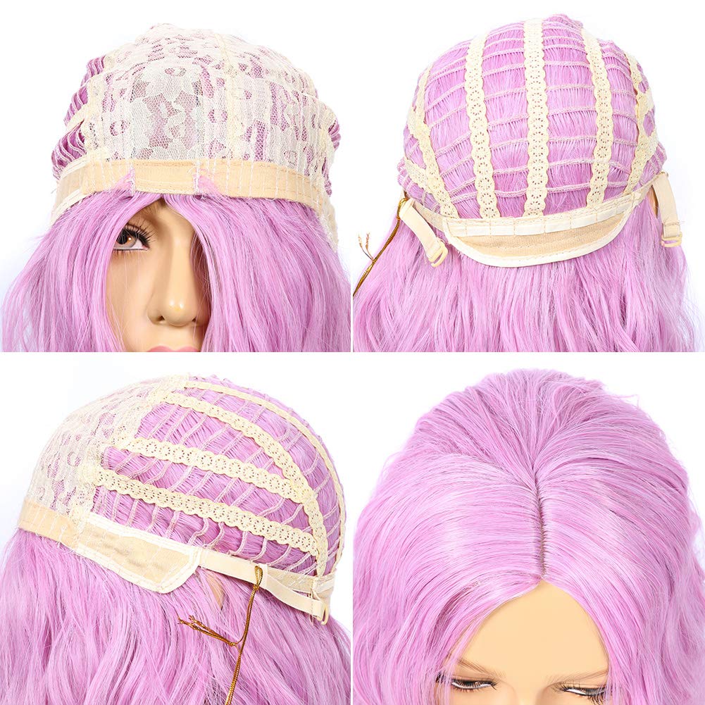 Mellow Hair Curly Wavy Pink Wig Halloween Cosplay Wig Synthetic Wig for Women(Deep Pink)