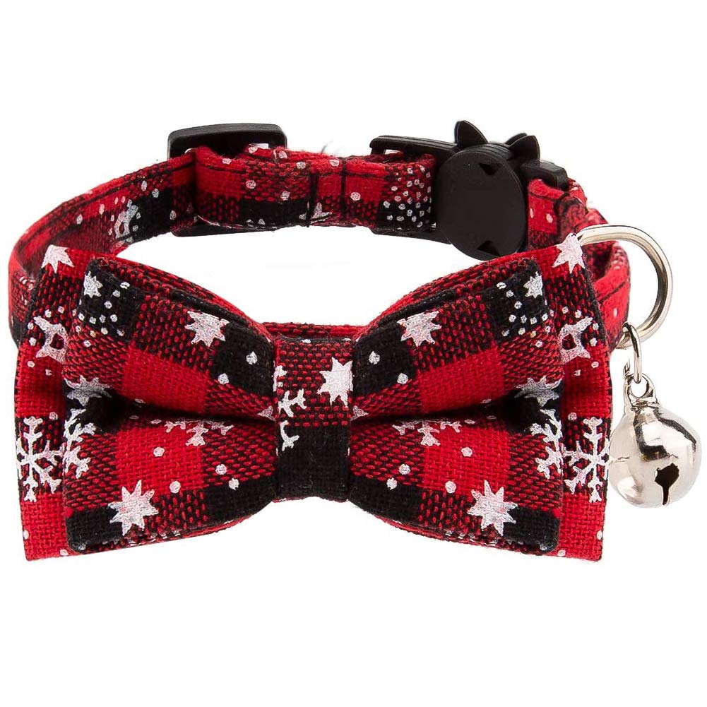 EUYuan Christmas Cat Collar Breakaway with Cute Bow Tie and Bell Adjustable Plaid Safety Kitten Collars for Cats Kitty Puppy