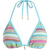 ZAFUL Womens Colorblock Stripes Triangle Halter Tied Swimsuit Bikini Top Bathing Suits Top