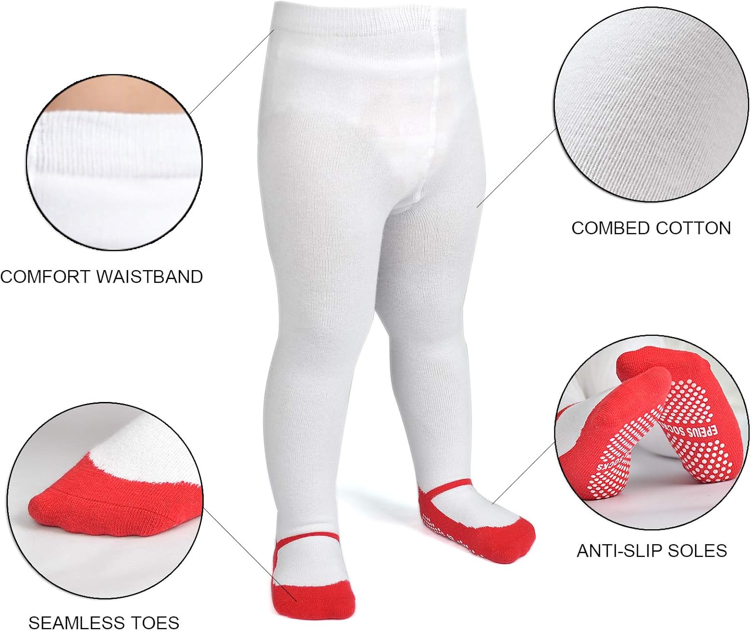 Epeius Baby Tights Seamless Non Slip/Skid Grip Leggings Cotton Pantyhose Newborn Infant Toddler 3-Pack: Clothing