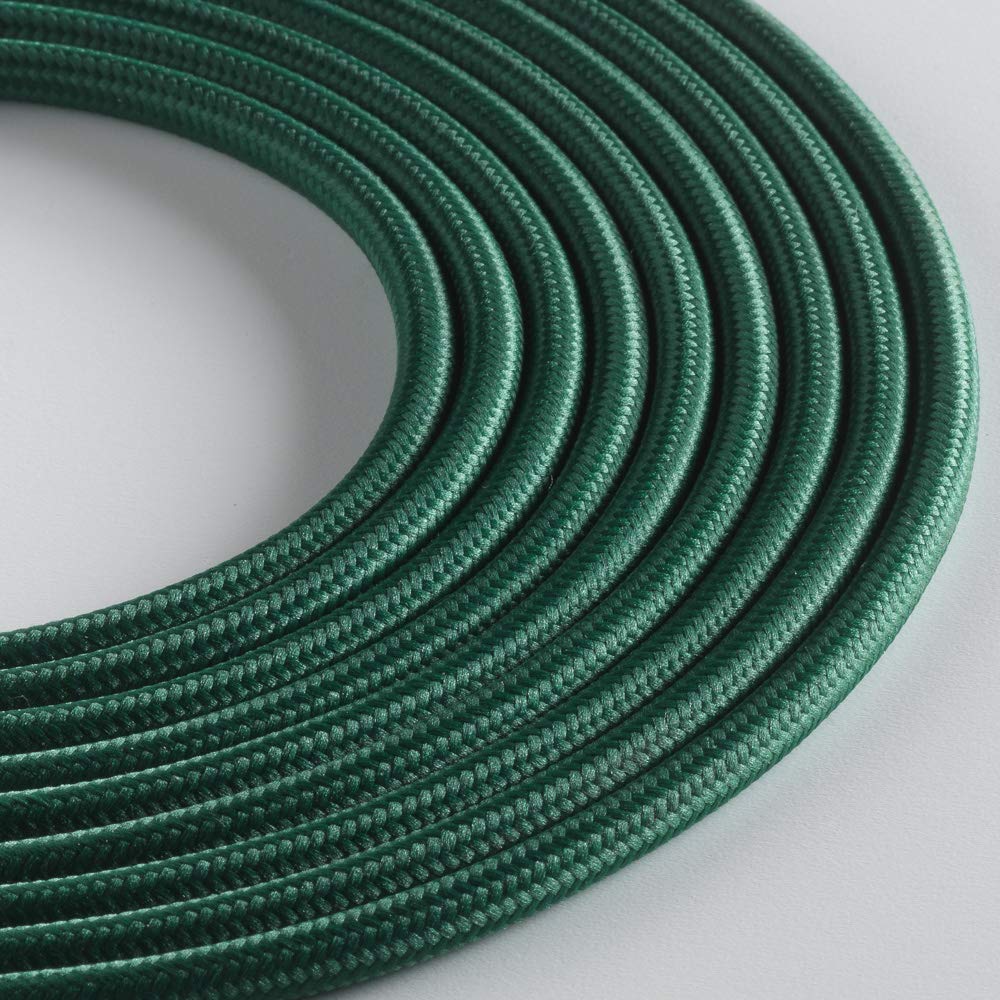 Klartext – Light Round Textile Cable for Lighting, 3 x 0.75 mm, Dark Green, 3 m. Maximum Anti-Shock Safety!