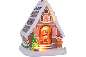 YQQY 7" H Christmas Gingerbread House - Warm LED Lights, Animated Candy Man, Handpainted Resin Village, Battery Operate Figurine Building for Indoor Home Tabletop Decor
