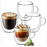 YMMIND Set of 4 Double Walled Glass Coffee Mugs 3 Ounces Insulated Layer Coffee Cups with Handle Borosilicate Glass Espresso Cup for Hot Beverage,Cappuccino,Tea,Latte,Wine,Microwave Safe