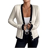 Verdusa Women's Old Money Pearl Button Up Cardigan Sweaters Elegant Knit Outerwear with Pockets
