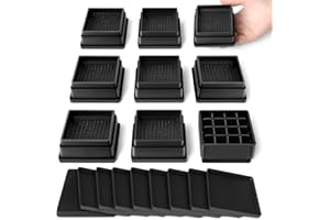 MCXYEM Bed Risers Adjustable Furniture Risers - Heavy Duty 4 or 8 inch or 12inch Non-Slip Lift Supports for Beds/Couches/Sofas, Durable Square Design with Creates Storage Space (Black 9 Pack, 1 Inch)