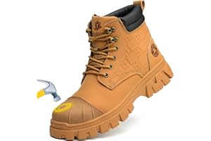 KELODON Waterproof Steel Toe Boots For Men 6 Inch Leather Steel Toe Shoes Non Slip Resistant Safety Work Boots Indestructible Lightweight Construction Boot