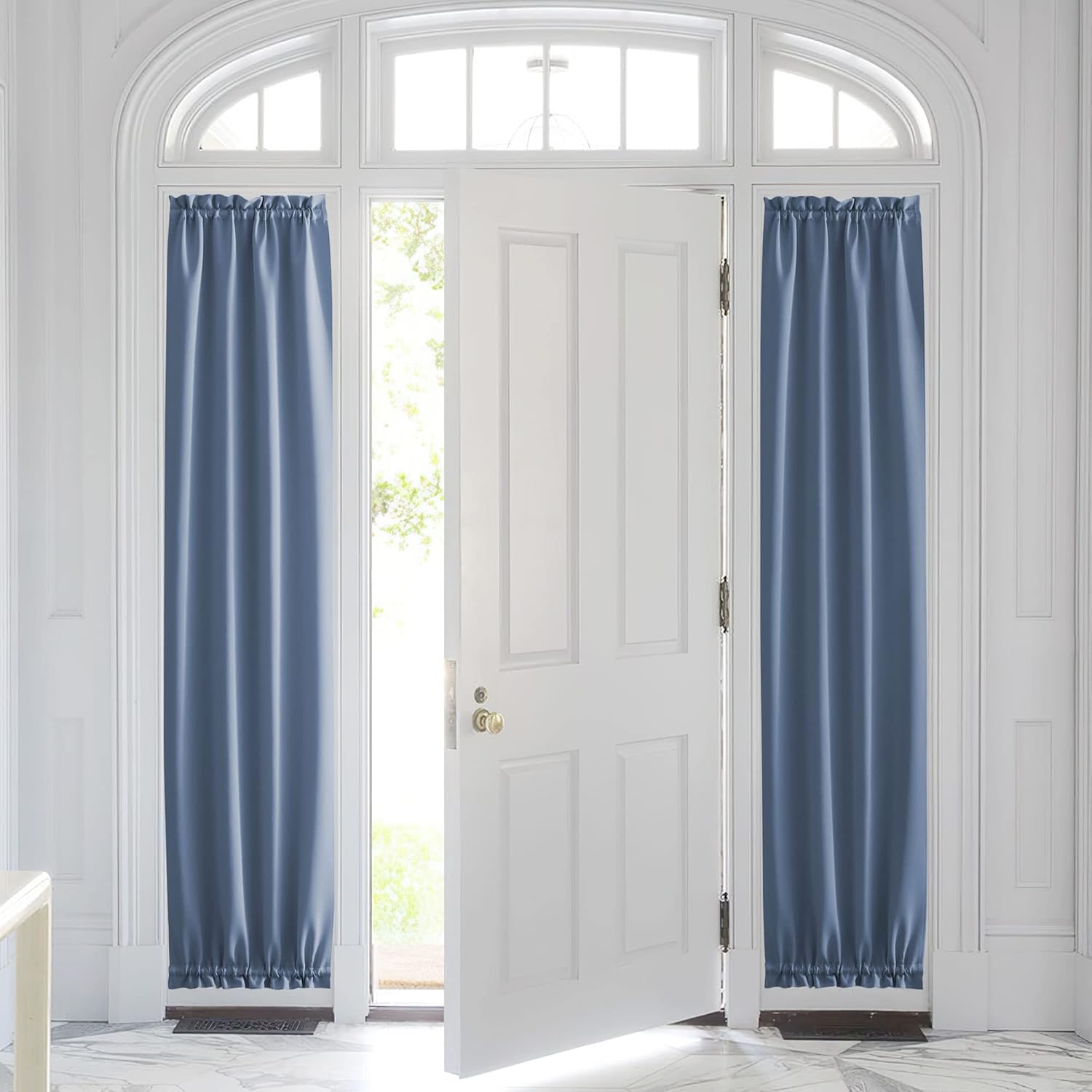 Outdoor Curtains - PONY DANCE Door Window Curtain - French Curtain Solid Rod Pocket Window Treatments Patio Door Drapes for Side French Door Including Bonus Tieback, 25 x 72 inches, Stone Blue, 1 Panel