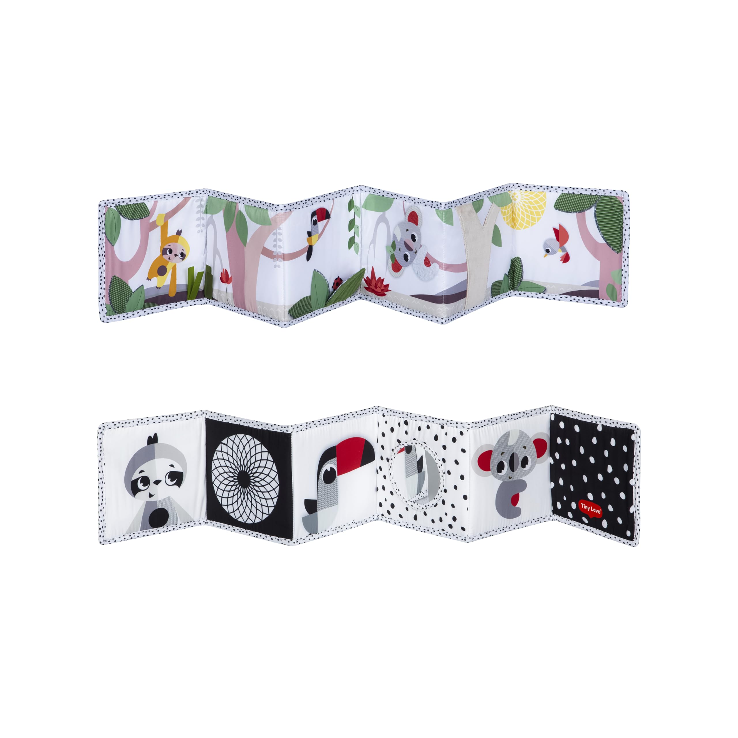 Tiny Love Double-Sided Soft Baby Book, 0+ Months, Baby Crinkle Book, Black & White Design, 2 Sides, 7 Fun Activities, Supports Senses, Skills & Eyesight, Tummy Time Toy, Boho Chic