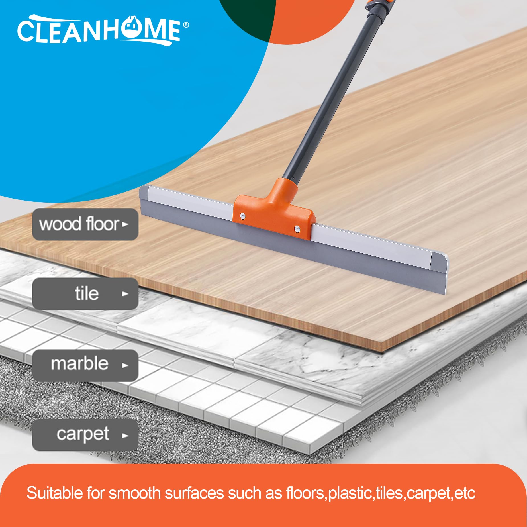 Rubber Floor Squeegee for Concrete Floor, Tile Floor, Metal Aluminium Heavy Duty Garage Shower Floor Squeegee Broom for Removing Water, Commercial Scrubber Mop with Extendable Long Handle