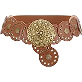 XZQTIVE Women's Western Belt with Concho Discs Adjustable Cowgirl Waist Belt Vintage Wide Disc Design for Dresses Jeans