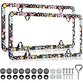 LIN KANG Colorful Floral Flower License Plate Frames - 2Pcs Cute License Plate Frame Cover for Women Car Plate Frame Decor Accessories Fits Standard US Vehicles Size