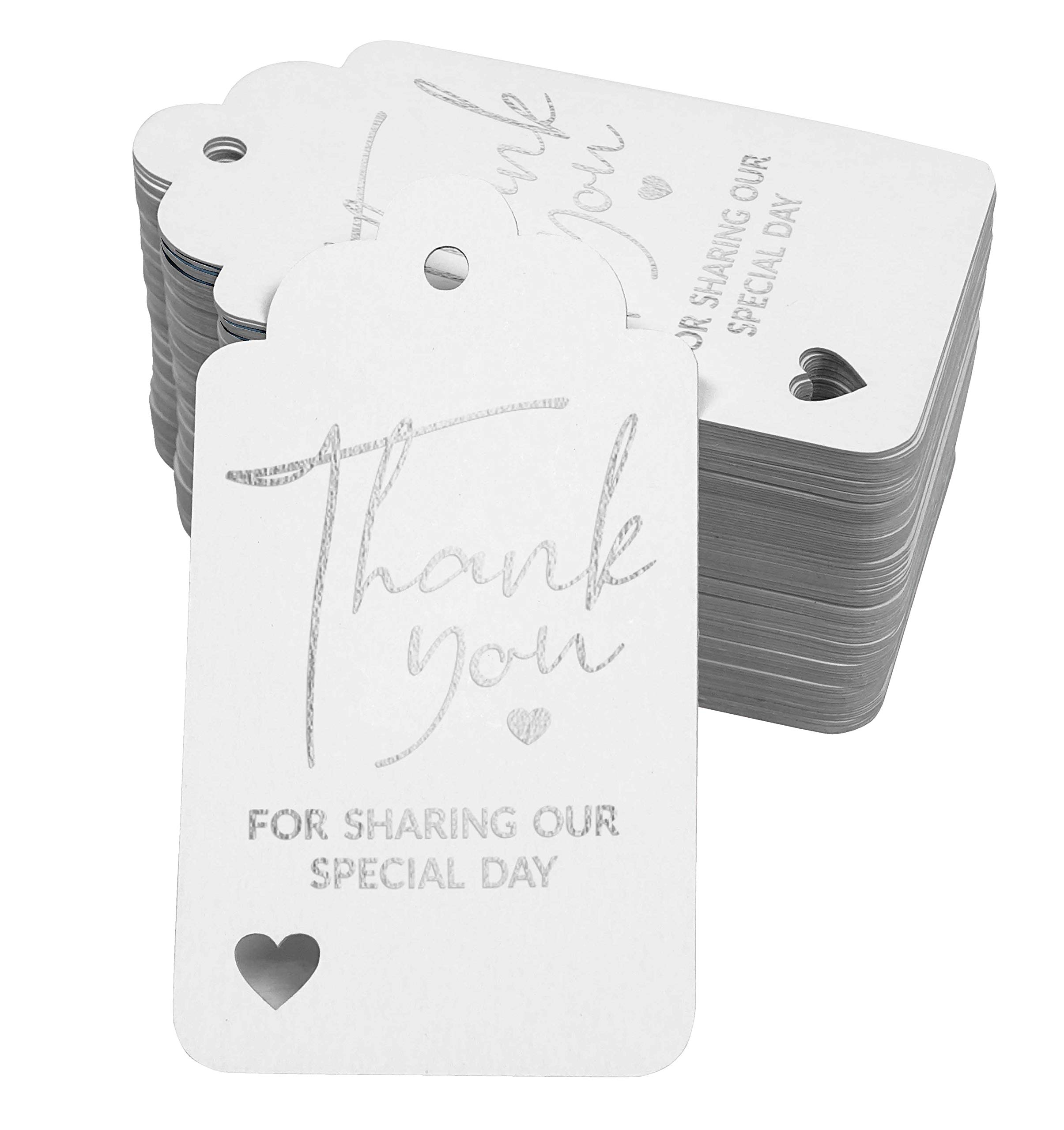 Inkdotpot Pack Of 100 Thank You For Sharing Our Special Day Bridal Shower-Baby Shower-Retirement-Wedding-Birthday Favor Paper Tags Craft Real Silver Foil Hang Tags