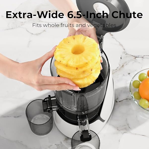 EANORUUS JUICER MACHINES, 3-IN-1 COLD PRESS JUICER WITH 6.5″ EXTRA LARGE CHUTE, 100OZ LARGE CAPACITY, AC MOTOR, MAKES JUICE, NUT MILK & SORBET, BRIGHT WHITE