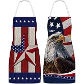 Whaline Patriotic Aprons 4th of July Chef Cooking Apron Bald Eagle American Flag Adjustable Washable Linen Apron Independence Day Kitchen Collection for Dinner Baking BBQ Grilling Supplies, 2 Pack