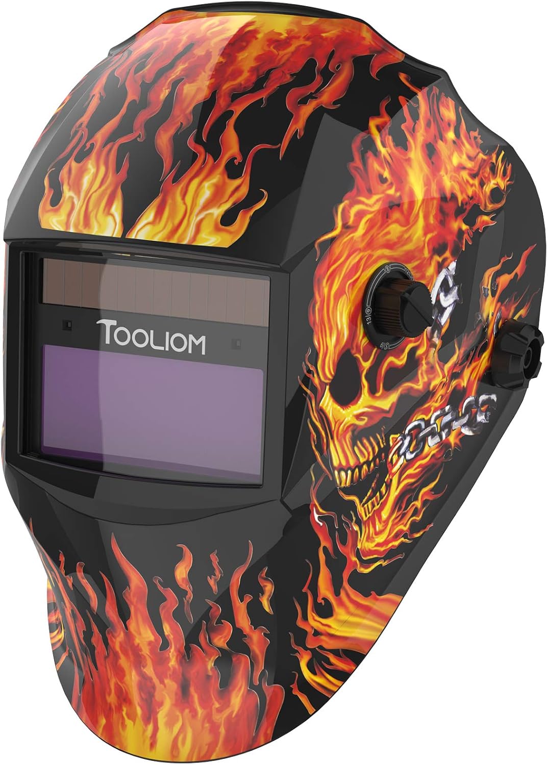 TOOLIOM True Color Welding Helmet Auto Darkening Welding Mask with Shade Range 9-13 Solar Powered Weld Hood Flaming Skull Style for TIG MIG ARC - - 