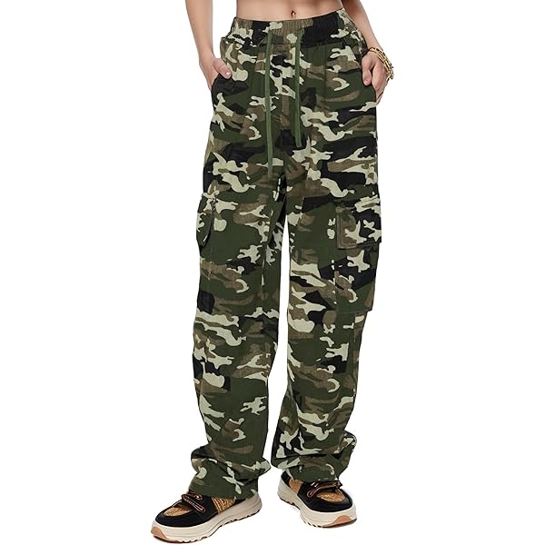 Hesaco Y2K Aesthetic Camo Cargo Pants for Women - 2000s Fashion