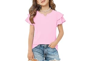 Arshiner Girls Ruffle Short Sleeve T Shirts Cute Little V Neck Tops Kids Summer Casual Blouses Tee 5-12 Years