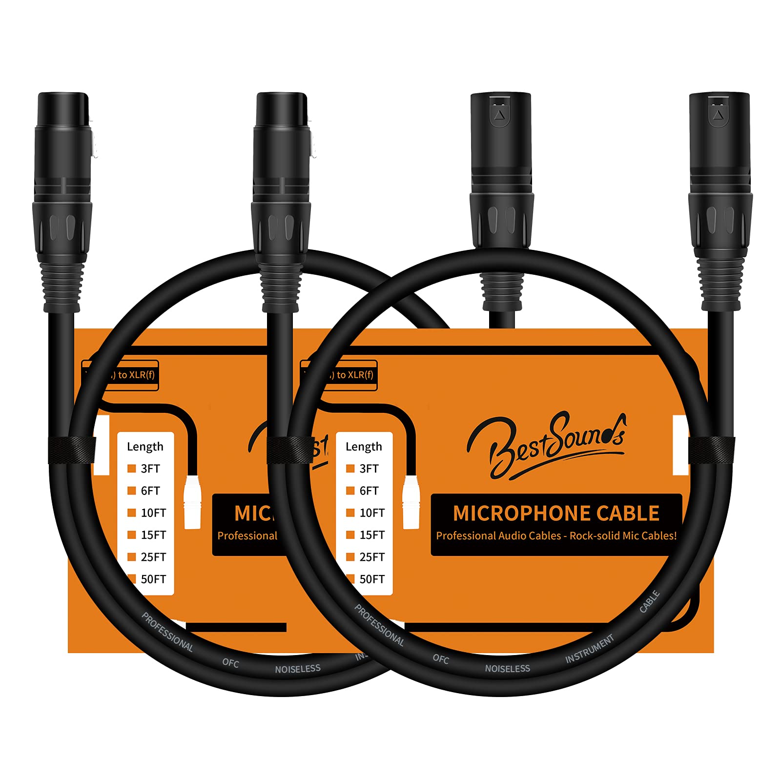 BestSounds 2Pack XLR Microphone Cable 1M (3FT), Oxygen-Free Copper (OFC) XLR Male to Female Cord/Mic Cable (1m 2Pack)