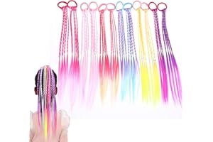 12 PCS Children's Fake Braids,Girls ' Colored Hair Extensions Ponytail, Hair Band Rubber Band Colored Braided Hair Piece Pony