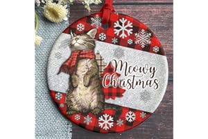 SPORTYZEN 2023 Christmas Ornament Meowy Christmas Cat Ceramic Ornament, Ornament For Cat Lovers