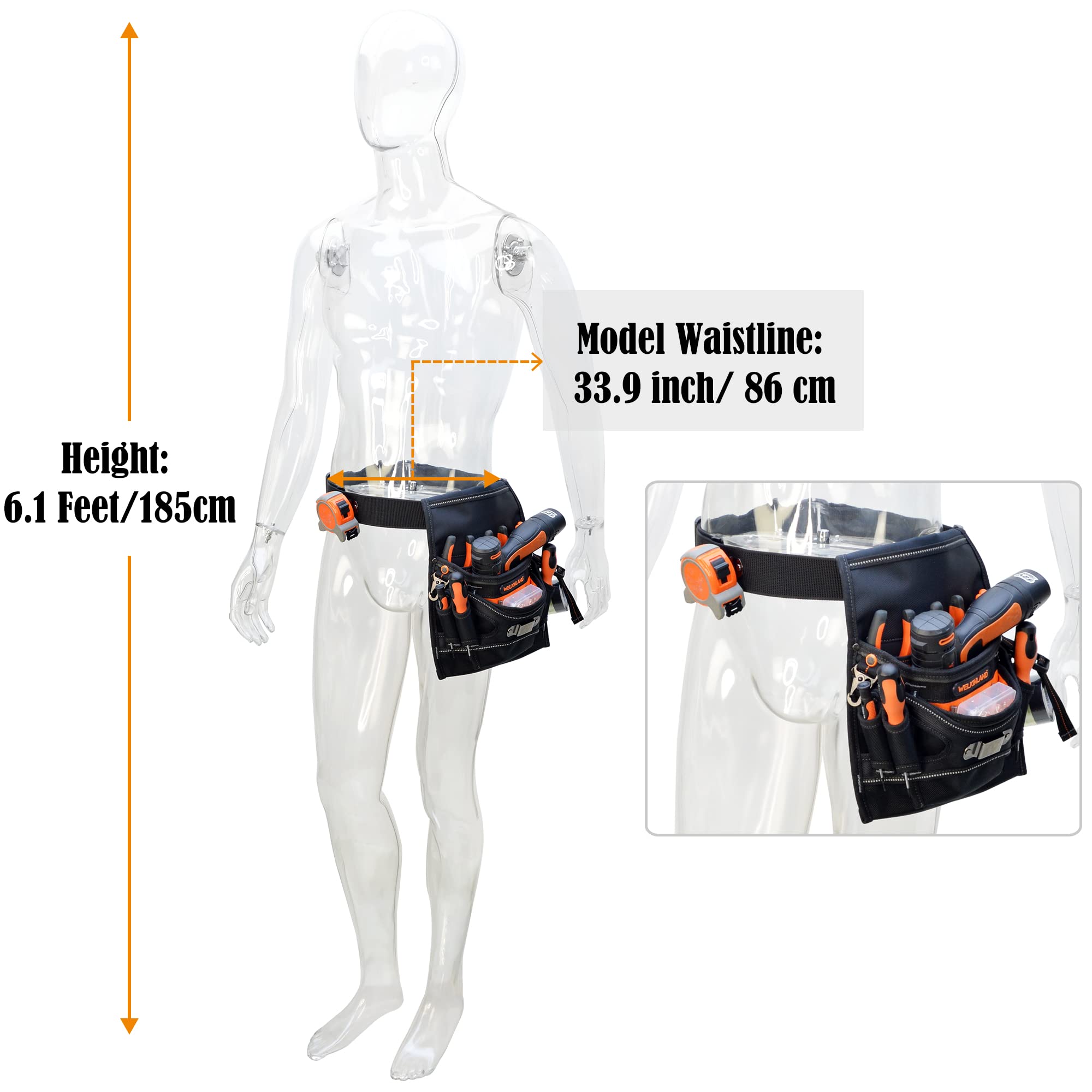 WELKINLAND 10-Pockets Electrician Tool Pouch with Belt Clip, Electricians Tool Pouches Bag, Tool Pouches, Electricians Tool Belt,Electrician Tool Belt