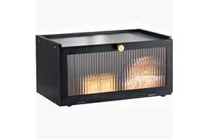 ETMI Black Bread Box for Kitchen Countertop-Large Modern bamboo Bread box with Window Bread Storage Container