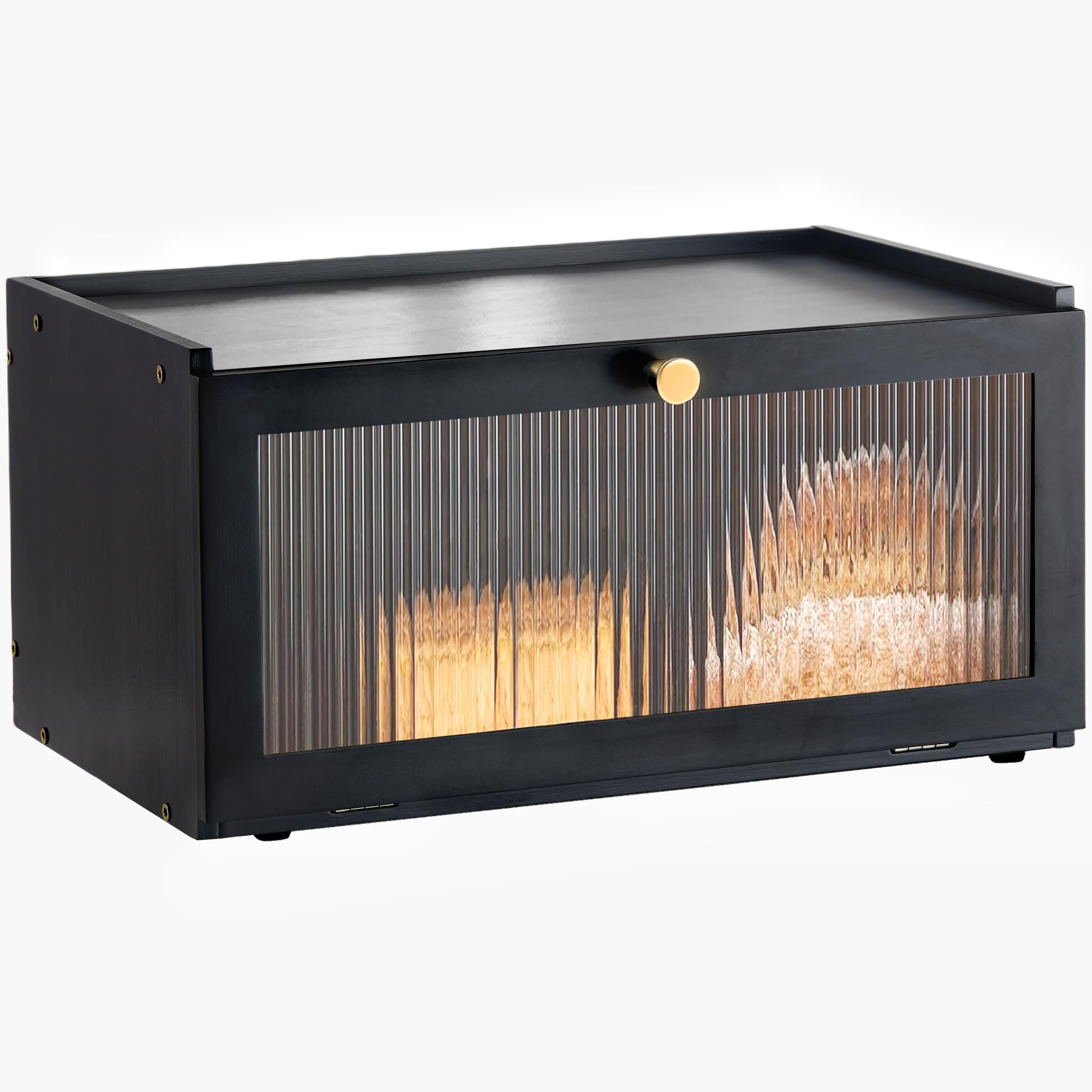 Photo 1 of ETMI Black Bread Box for Kitchen Countertop-Large Modern bamboo Bread box with Window Bread Storage Container