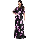 KOH KOH Womens Long Short Sleeve Printed Summer Sexy Casual Sundress Maxi Dress