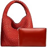 Women Vegan Leather Hand-Woven Tote Handbag Fashion Shoulder Top-handle Bag All-Match Underarm Bag with Purse