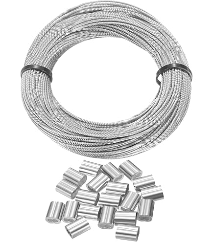 TooTaci Cable de alambre de acero inoxidable de 1/8 pulgadas, 30 m, kit