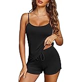 Ekouaer Pajama Sets for Women Lingerie Sleepwear Soft Pjs 2 Piece Cami Shorts Set U Neck Adjustable Strap Nightwear