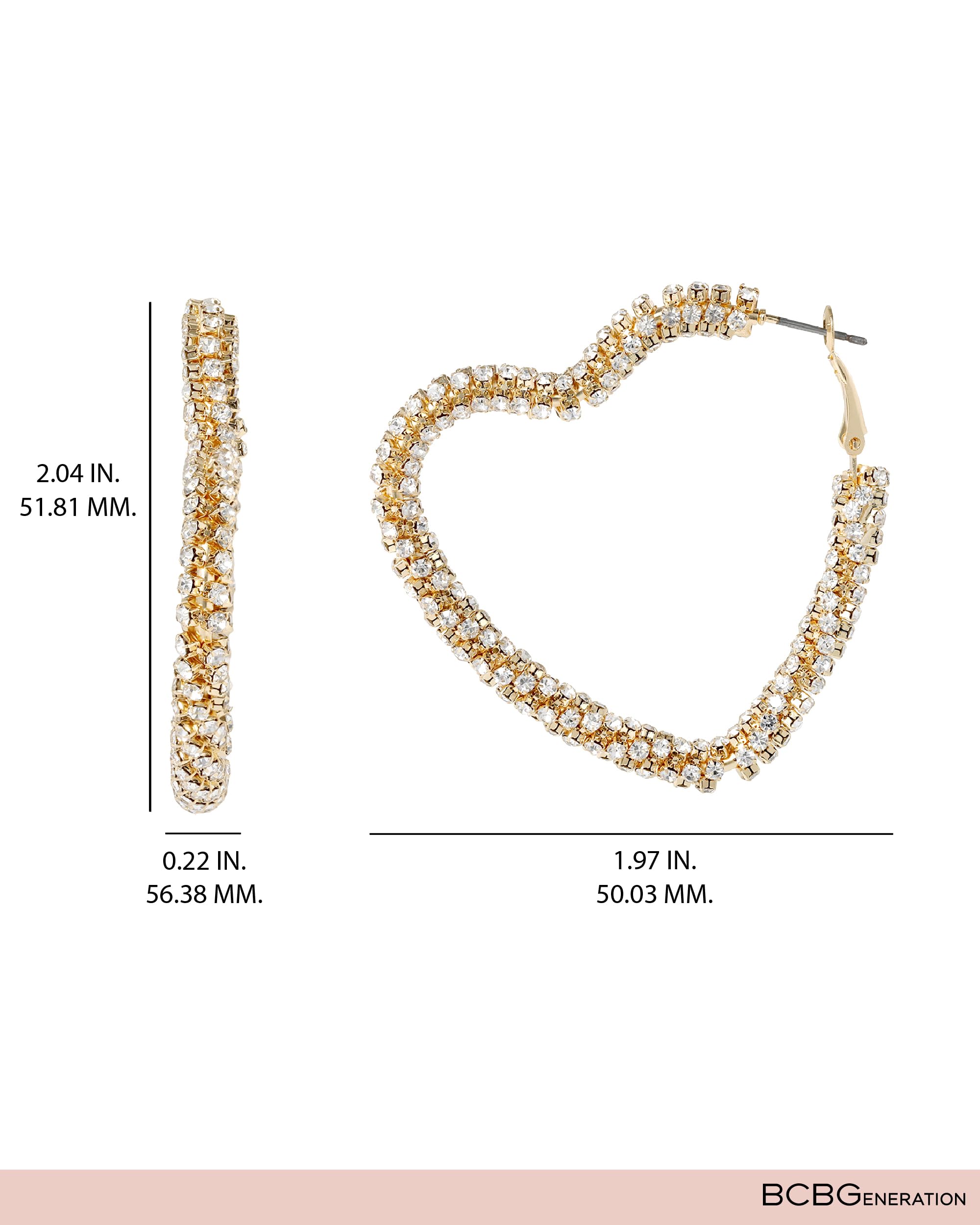 BCBGeneration Heart Hoop Earrings for Women, Gold-Tone Twisted Heart Earrings with Rhinestones