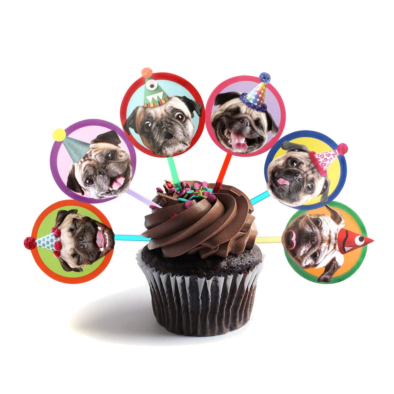 Amazon Com Pugs Cupcake Toppers Set Of 6 Different Birthday Dogs