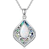 HPQQ Filigree Gemstone Necklace 925 Sterling Silver Teardrop Bohemian Necklace Abalone Shell Jewelry Birthday Gifts for Women