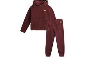 DKNY Girls' Sweatsuit - 2 Piece Sherpa Fleece Hoodie Sweatshirt and Jogger Sweatpants - Athleisure Pants Set for Girls, 7-12