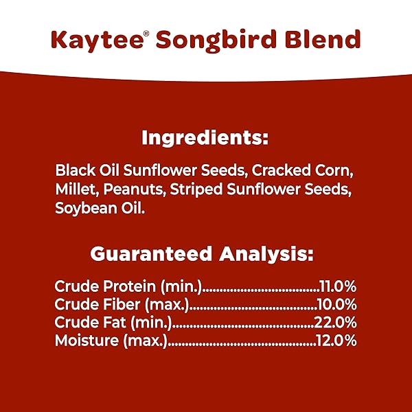 KAYTEE SONGBIRD WILD BIRD SEED FOOD, BLENDED FOR GROSBEAKS, CHICKADEES, TITMICE, CARDINALS, NUTHATCHES & MORE, 7 POUNDS
