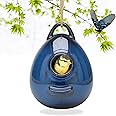 Kimdio Birdhouse Ceramic Hanging Birdhouses Bird Hut Hanging Outdoor Birdhouse for Wild Birds, Finch, Cardinal, and Bluebird - Blue