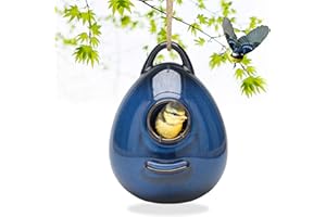 Kimdio Birdhouse Ceramic Hanging Birdhouses Bird Hut Hanging Outdoor Birdhouse for Wild Birds, Finch, Cardinal, and Bluebird - Blue