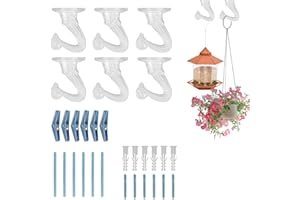 Yomideayard Ceiling Hooks for Hanging Plants Bird Feeders, Wall Mount Planters Hooks for Hanging Flower Pot Wind Chimes, Indoor & Outdoor Heavy Duty Garden Hanger (6, White)