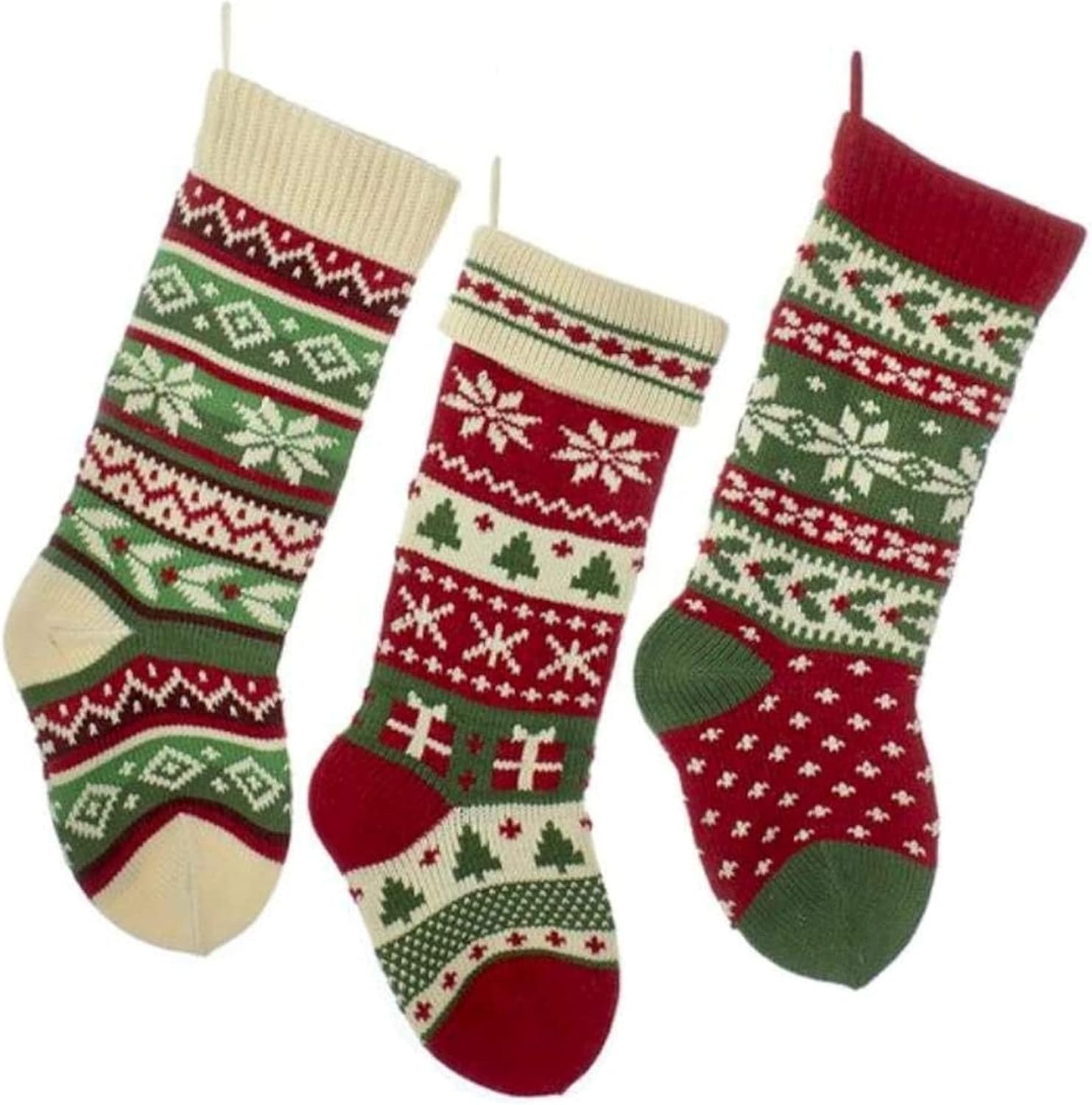 Stockings & Holders - Kurt Adler Heavy Knit Snowflake and Chrismas Tree Stocking - 3 Assorted