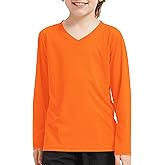 QBK 4T to Youth Neon Shirt Kids Rash Guard UPF 50+ V-Neck Dry Fit Athletic Performance Long Sleeve Shirts for Boys and Girls