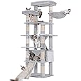 Heybly Tall Cat Tree,78 inch Multi-Level Cat Tower for Indoor Cats,2 Widened Plush Perches Cat Condo with Scratching Board and Big Caves,Light Gray HCT033W
